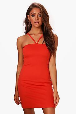 Boohoo Evie Strappy Crepe Bodycon Dress