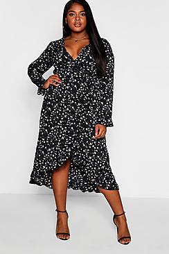 Boohoo Plus Floral Print Wrap Midi Dress
