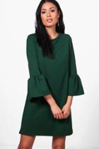 Boohoo Lacey Scuba Crepe Frill Sleeve Shift Dress Green