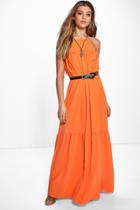 Boohoo Brianne Square Neck Bubble Crepe Dress Orange