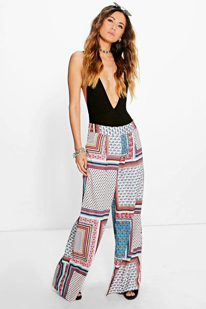 Boohoo Naomi Geo Print Wide Leg Trouser Multi