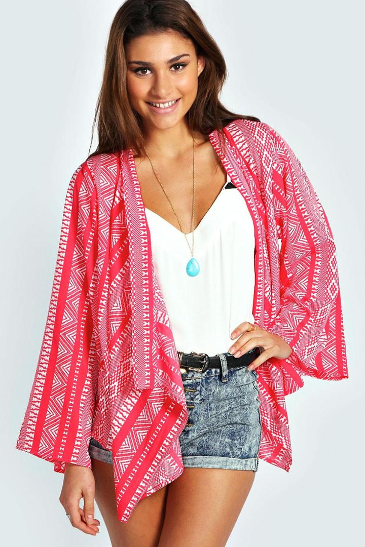 Boohoo Ophelia Aztec Print Kimono - Red