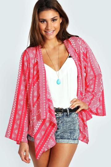 Boohoo Ophelia Aztec Print Kimono - Red