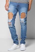 Boohoo Slim Fit Vintage Wash Ripped Jeans Blue