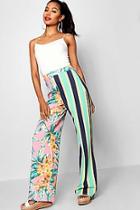 Boohoo Tia Stripe & Floral Mix Wide Leg Trouser