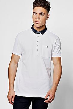 Boohoo Denim Collar Jersey Polo