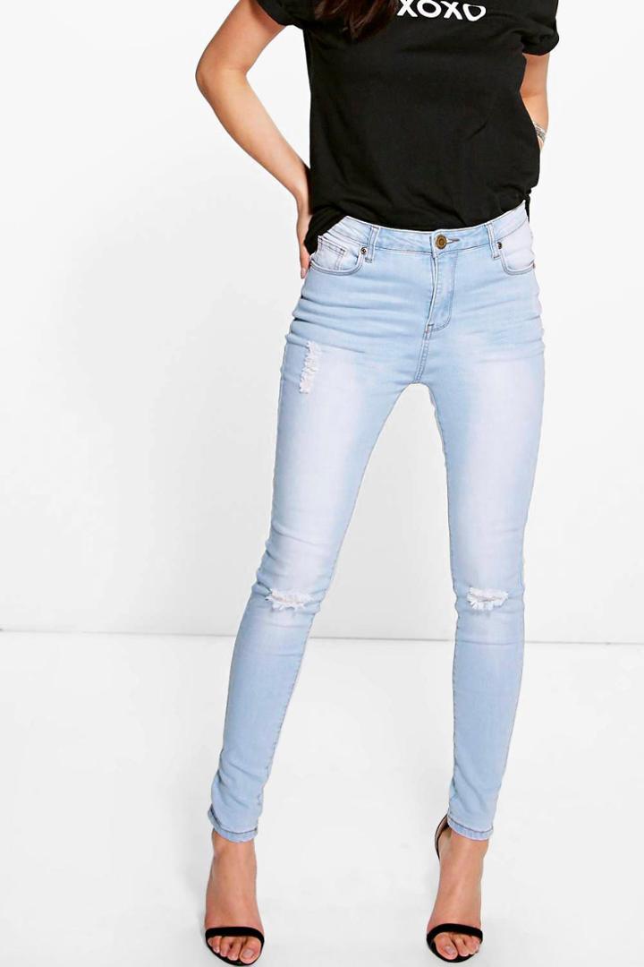 Boohoo Ada Light Wash High Waisted Skinny Jeans Blue