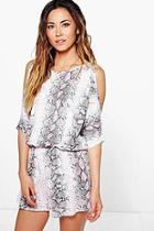 Boohoo Ava Snake Print Split Sleeve Playsuit