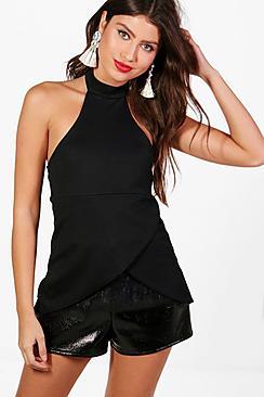 Boohoo Wrap Front High Neck Cami