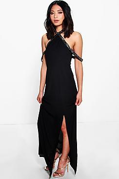 Boohoo Petite Sara Embellished Open Shoulder Maxi Dress