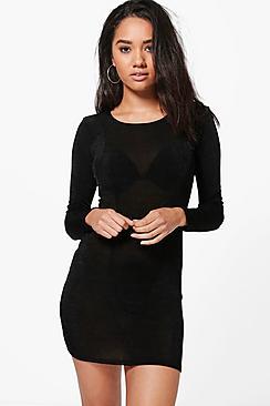 Boohoo Petite Louisa Long Sleeve Panel Bodycon Dress