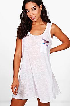 Boohoo Lydia Pom Pom Pocket Jersey Beach Dress