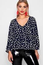 Boohoo Plus Layla Button Front Woven Polka Dot Top