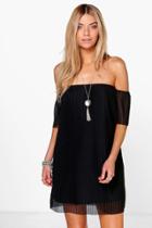 Boohoo Mishi Off Shoulder Pleat Shift Dress Black