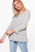 Boohoo Jade Ruffle Hem & Sleeve Jumper Grey