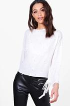 Boohoo Tia Spot Tie Sleeve Blouse White