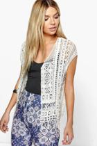 Boohoo Freya Tassel Trim Crochet Cardigan Cream