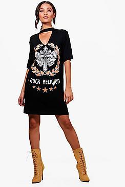 Boohoo Daniella Choker Slogan T Shirt Dress