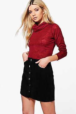 Boohoo Fallen Button Front Cord Mini Skirt