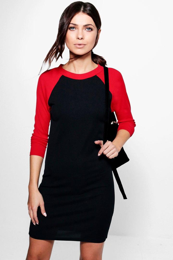 Boohoo Lois Colour Block Rib T-shirt Dress Red
