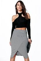 Boohoo Vera Striped Sliced Midi Skirt