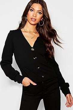 Boohoo Button Through Gathered Waist Top
