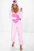 Boohoo Neve Flamingo Hooded Fleece Onesie