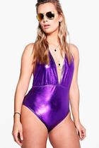 Boohoo Plus Brooke Metallic Plunge Swimsuit