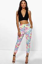 Boohoo Loreli Bright Floral Skinny Turn Up Trousers