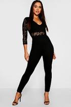 Boohoo Lace Insert And Sleeve Jumpsuit