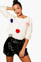 Boohoo Charlie Faux Fur Pom Pom Jumper
