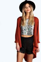 Boohoo Jennifer Long Sleeve V Hem Kimono Terracotta