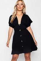 Boohoo Plus Horn Button Plunge Front Skater Dress