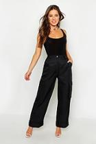 Boohoo Petite Wide Leg Turn Up Cargo Trousers