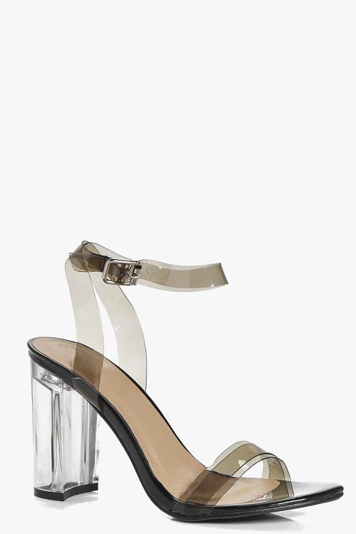 Boohoo Maisy Two Part Clear Block Heel Black