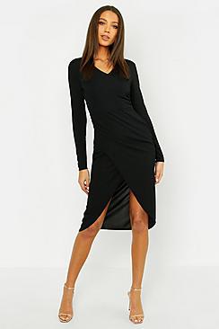 Boohoo Tall Rib Wrap Midi Dress