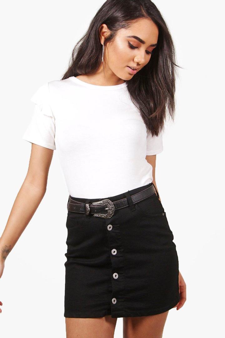 Boohoo Petite Anna Frill Shoulder Oversized Tee Ivory