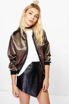 Boohoo Olivia Satin Bomber Jacket Khaki