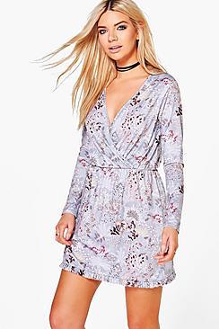 Boohoo Olivia Floral Print Frill Bottomskater Dress