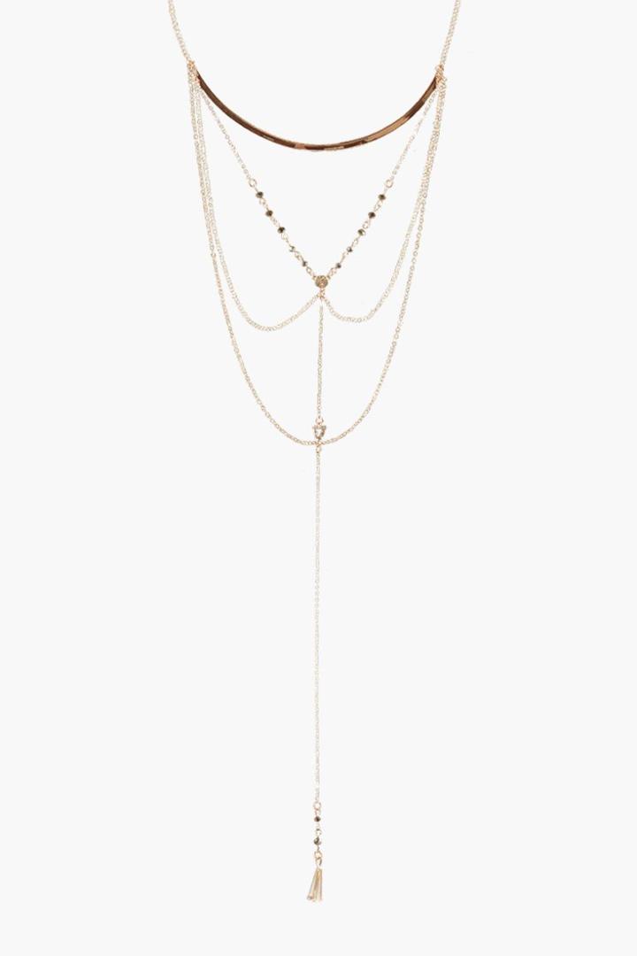 Boohoo Faye Skinny Bar Statement Plunge Necklace Gold