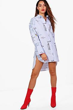 Boohoo Lola Oversized Slogan Printed Shirt Dress