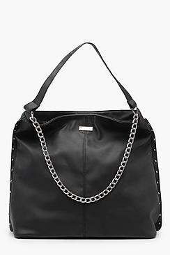 Boohoo Joan Stud And Chain Hobo Day Bag