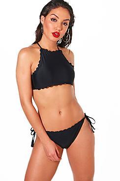 Boohoo Houston Scallop Edge Crop Bikini