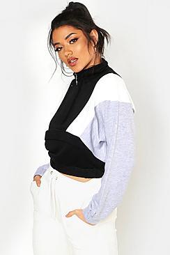 Boohoo Colour Block Zip Detail Crop Sweat