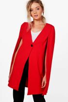 Boohoo Amanda Button Longline Tailored Crepe Cape Red