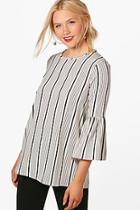 Boohoo Hailey Stripe Woven Flared Sleeve Top