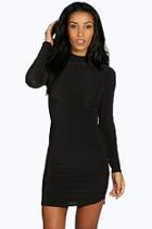 Boohoo Sabrine High Neck Curved Hem Bodycon Dress
