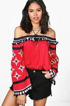 Boohoo Lola Boutique Pom Pom & Embellished Off The Shoulder Top