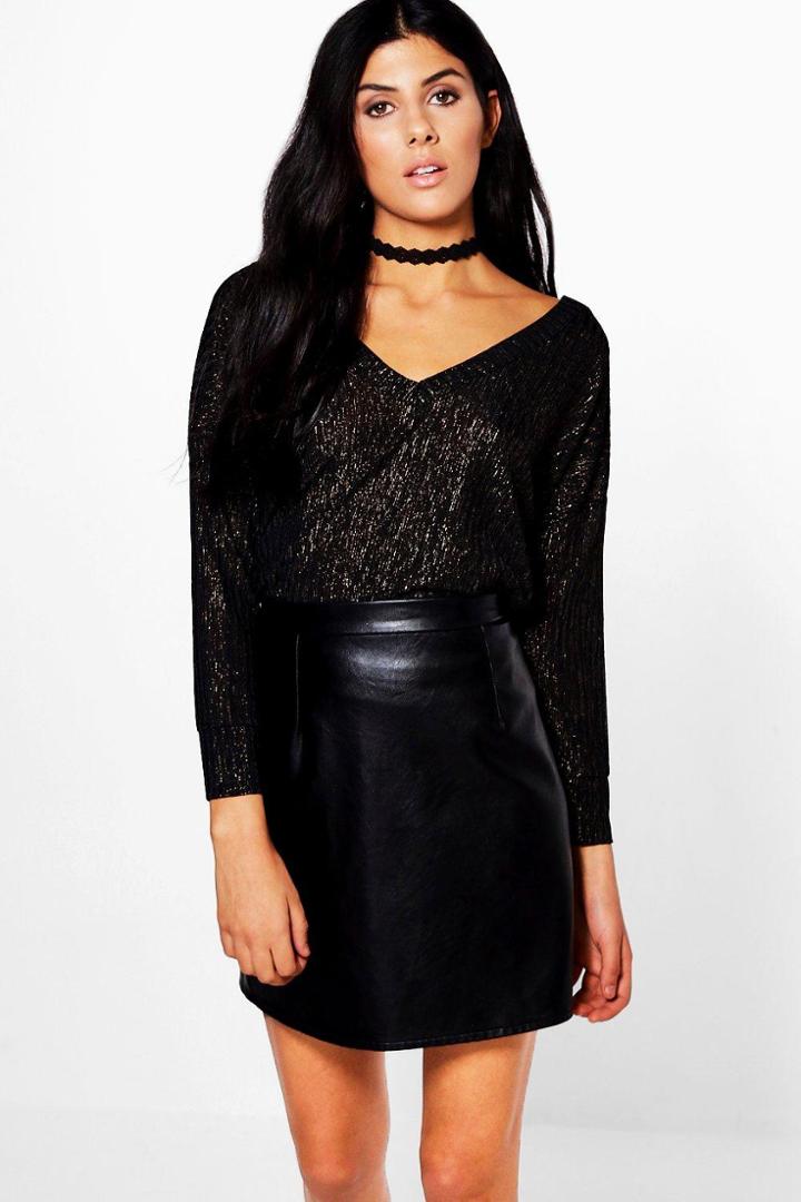 Boohoo Alice Metallic Oversized T-shirt Black