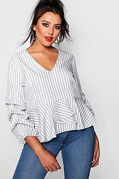 Boohoo Plus Indea Ruched Sleeve Peplum Top